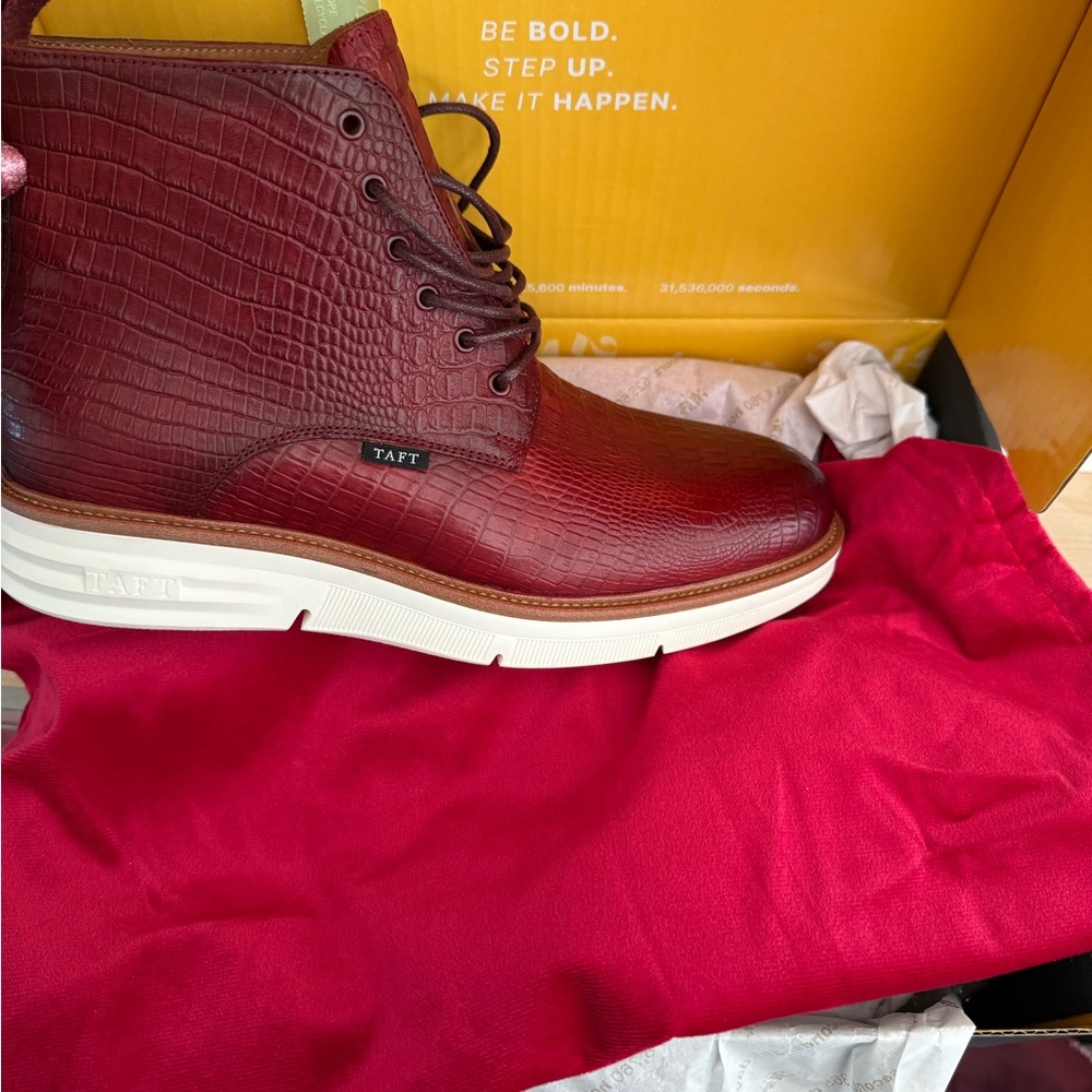 Taft Red Leather Boots with Chunky Sole